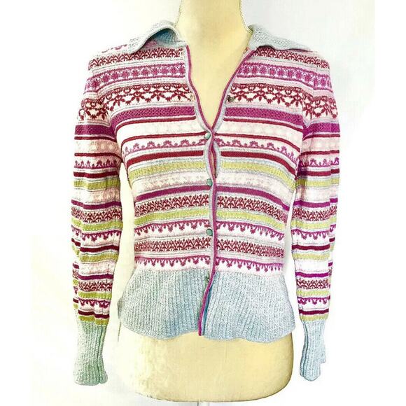 Oleana of Norway Wool Silk Fair Isle Cardigan XS/S | Nordic Designer Sweater - Picture 8 of 16